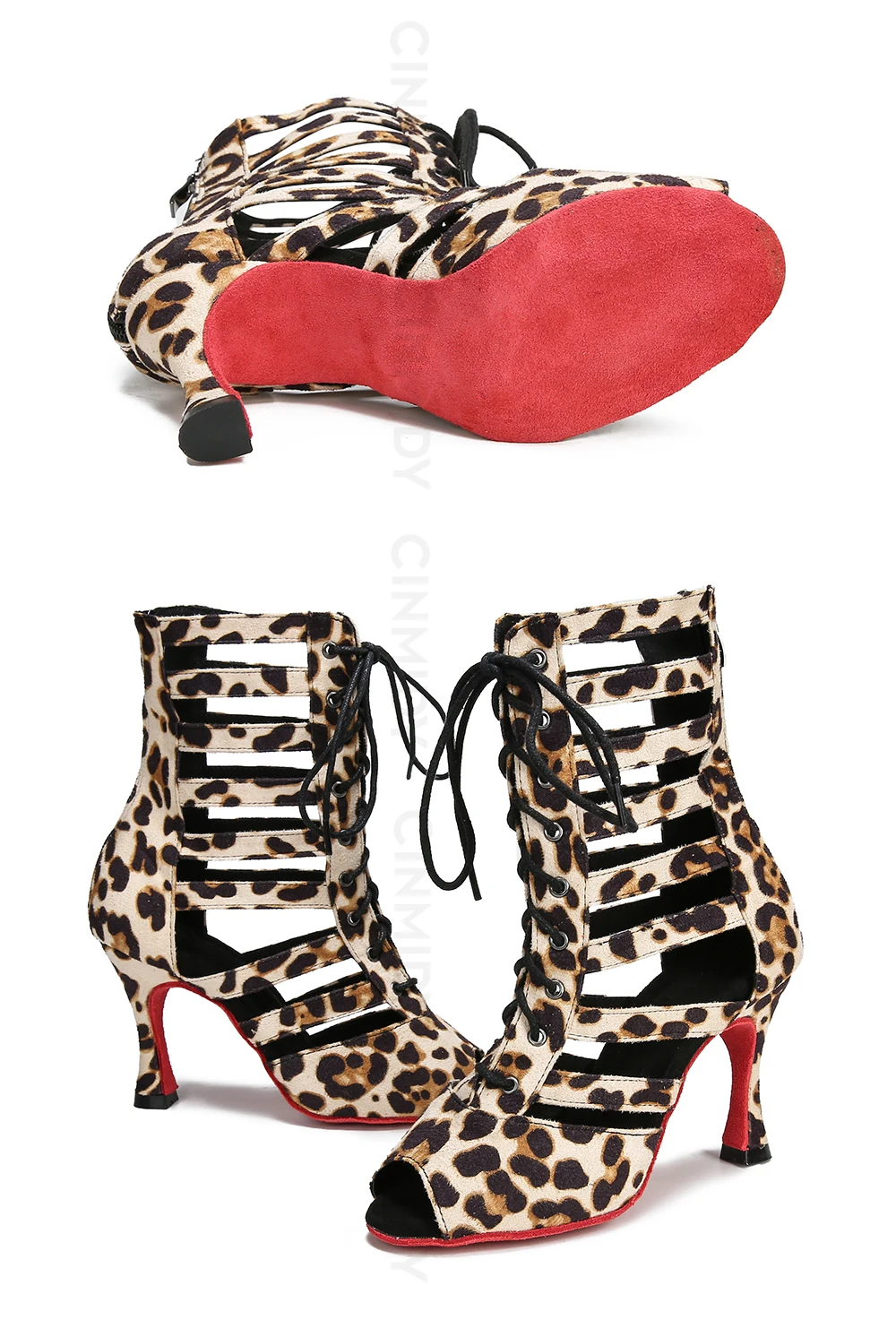 CINMIDY Leder-Tanzstiefel Leopardenmuster Ballsaal-Tanzschuhe Latein-Tanzschuhe Damen Pole Dance Stiefel Tango Damen Party-Schuhe – Detail 13