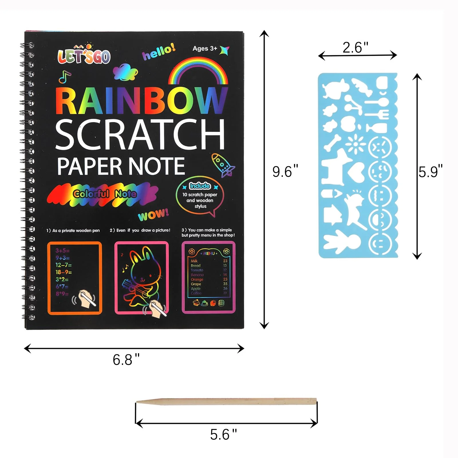 2-pak Rainbow Scratch Paper Children's Art Book Black DIY Rainbow Art Paper Card Neon Scratch Book with Wood Stick