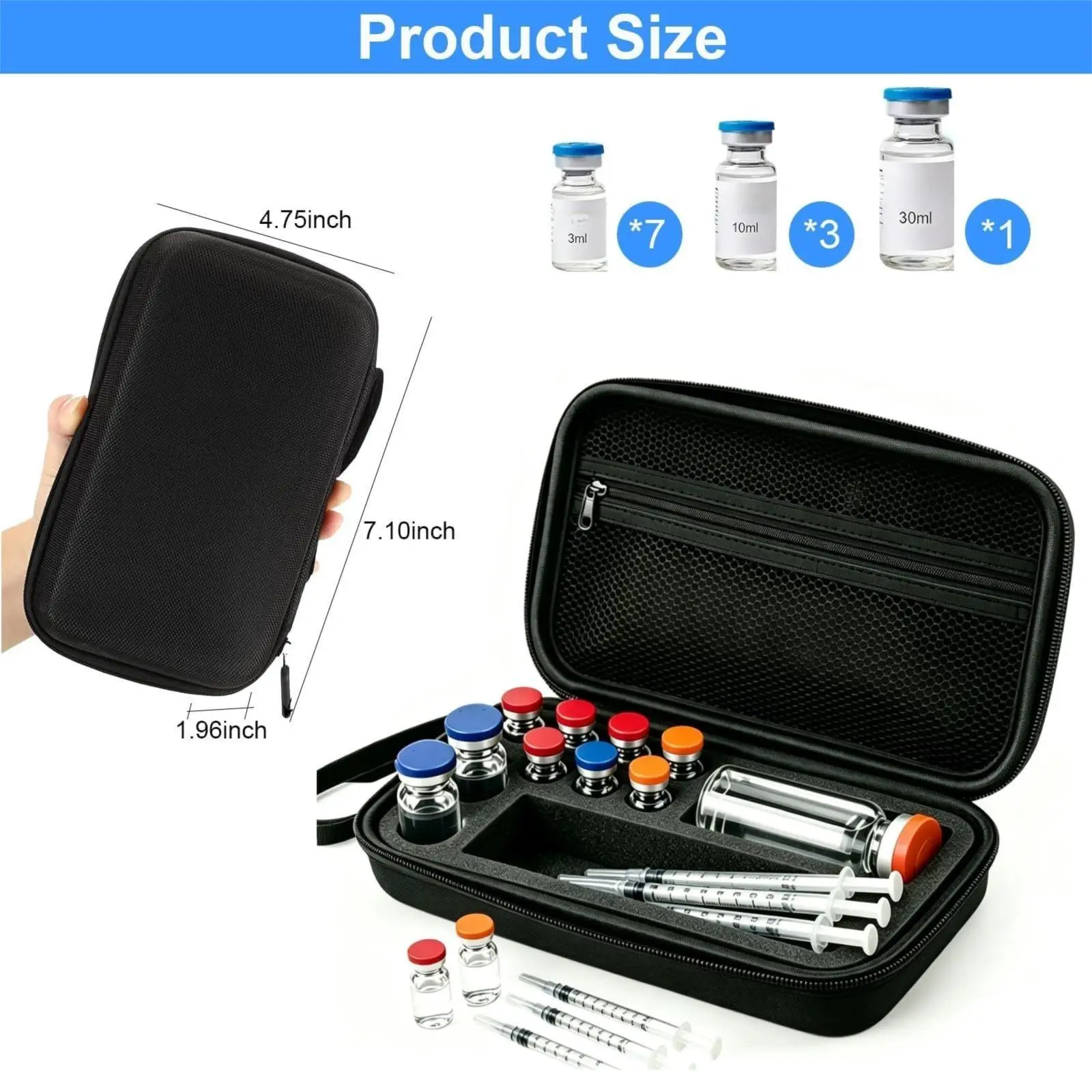 Secure EVA Carrying Case For Peptide Therapy Insulin Vials Syringes Compact Fridge Travel Protection Box With Foam