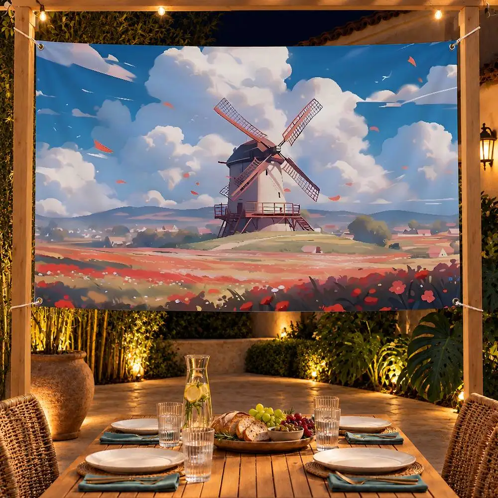 Cute Art Cartoon Pinwheel Flag Banner Tapestry For Party Outdoor Garden Yard Home Decor