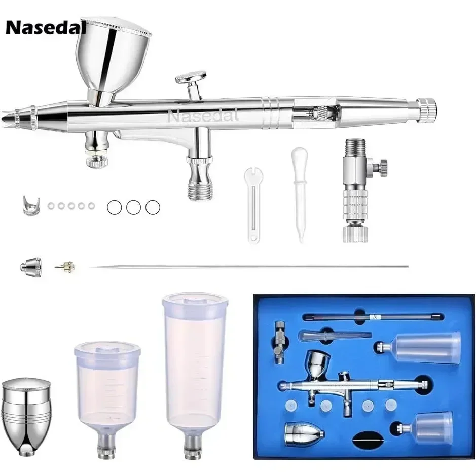 Nasedal Airbrush Kit Updated Drop in Nozzle Air Brush Dual-Action Painting Model Coloring Tool Model DIY Makeup Nail Art NT-268K