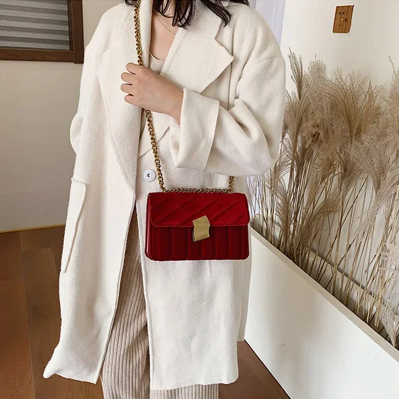 Quality Gold Velvet Crossbody Bags for Women Designer Small Shoulder Handbags Chain Messenger Bag Lady Mini Purses Hand Bag