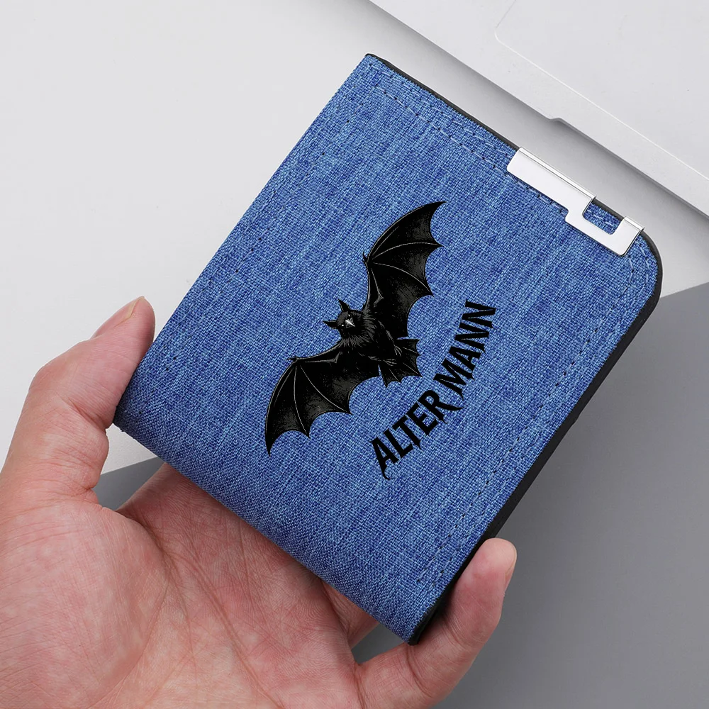 Bat-Printed Pattern Canvas Double-Layer Wallet - Short Style With Multiple Card Slots For Casual Men's Credit Card Carrying
