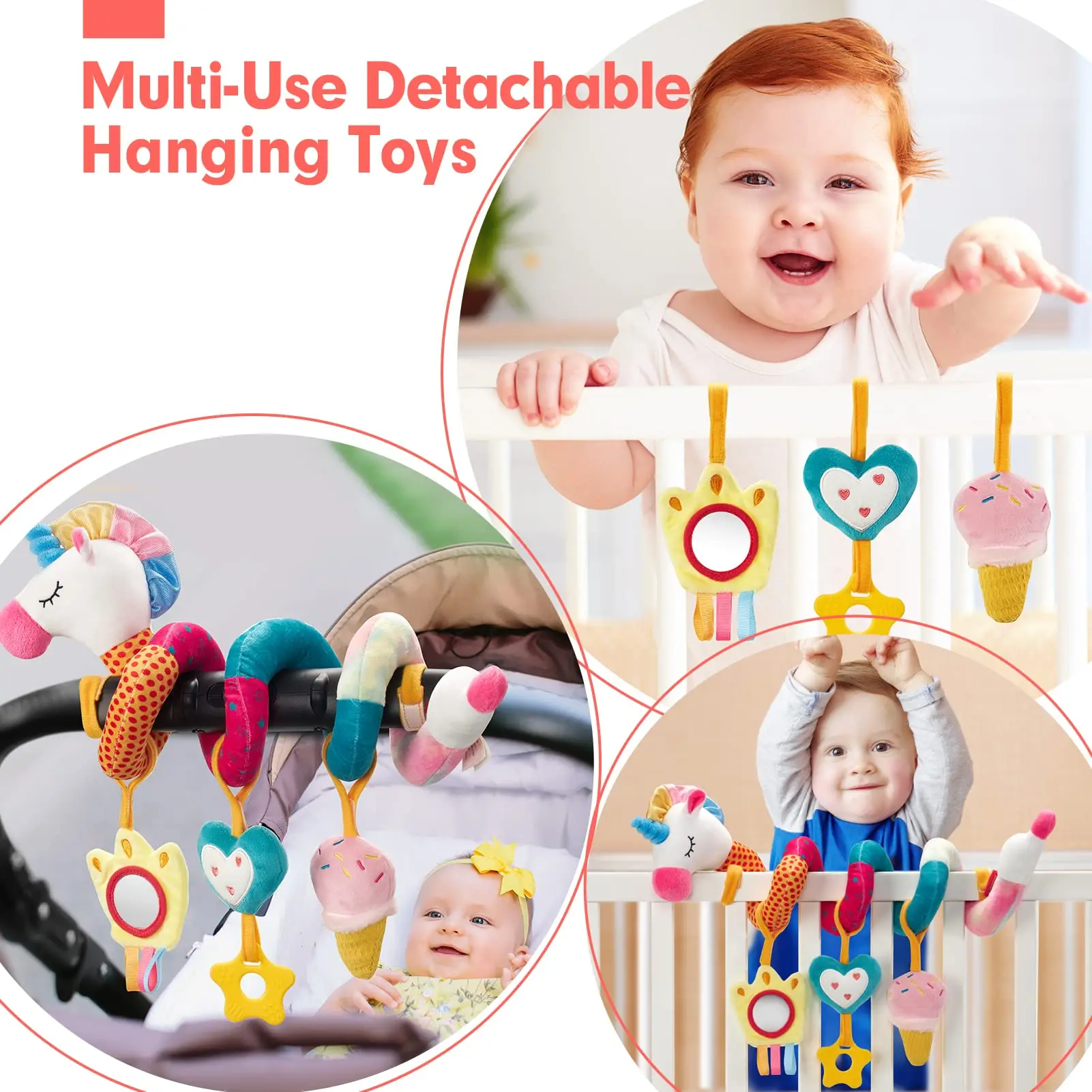 Einhorn Autositz Spielzeug für Babys Rassel Spiegel Quietschender Autositz Kinderwagen Spielzeug 0-6 Monate Entwicklungs Neugeborenes Baby Mädchen Geschenke