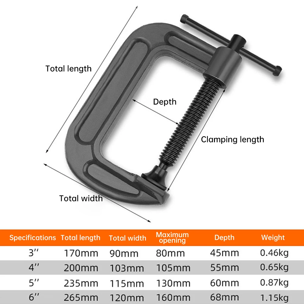 6 นิ้ว/5 นิ้ว/4 นิ้ว/3 นิ้ว G-type CLAMP งานไม้ CLAMP FIXTURE เหล็ก CLAMP FIXED G-CLAMP ที่มีประสิทธิภาพ Rocker Strong CLAMP ชุด