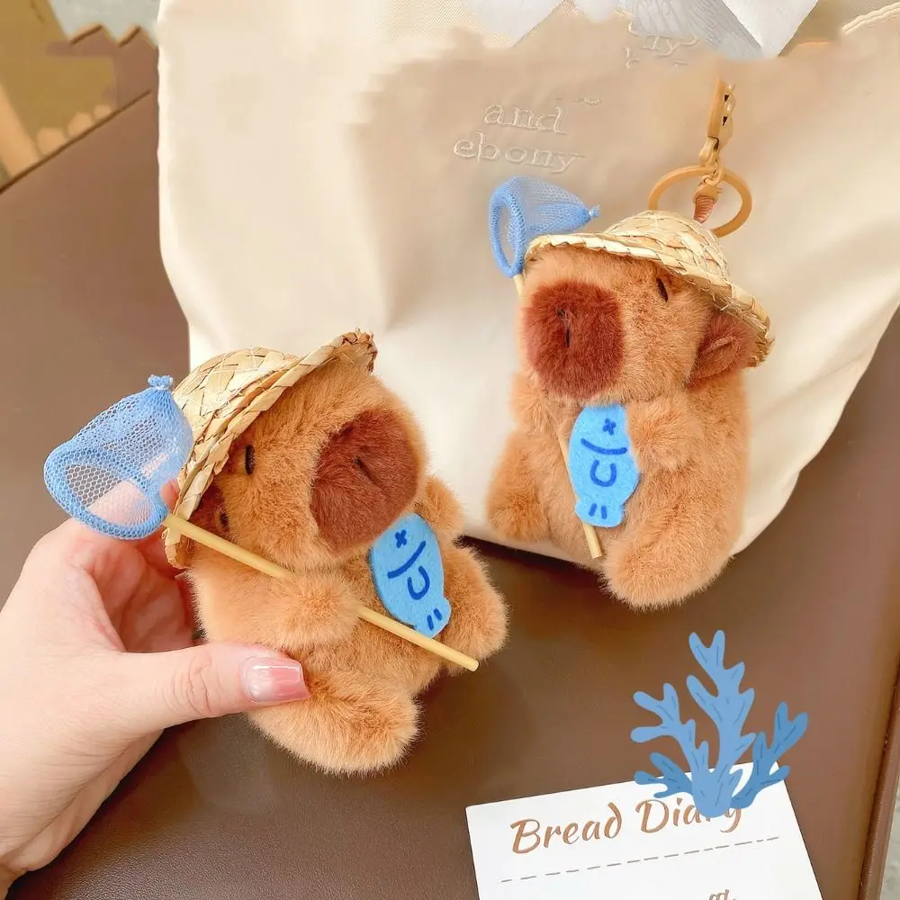Porte-clés Capybara en peluche multicolore, animaux en peluche poilus, poupée animale moelleuse, cochon d'inde, dessin animé Capybara