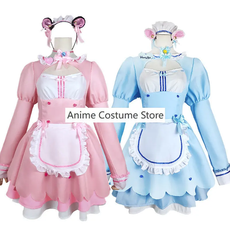فستان وصيفة أنمي شوكولاتة الفانيليا للنساء ، زي لوليتا تأثيري ، فستان نيكو للفتيات ، زي هالوين لطيف للنساء