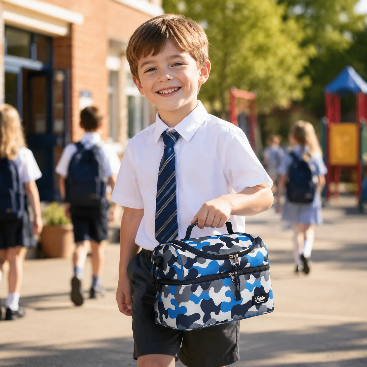 School Picnic Lunch Bag Double Layer Insulated Bento Box Tote Waterproof Oxford Cooler for Kids Boys Girls Travel Durable