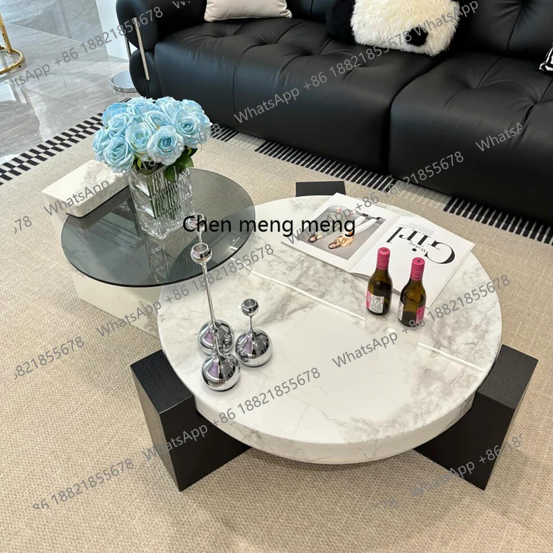 

Italian minimalist marble, living room family small apartment modern, round retro style tea table