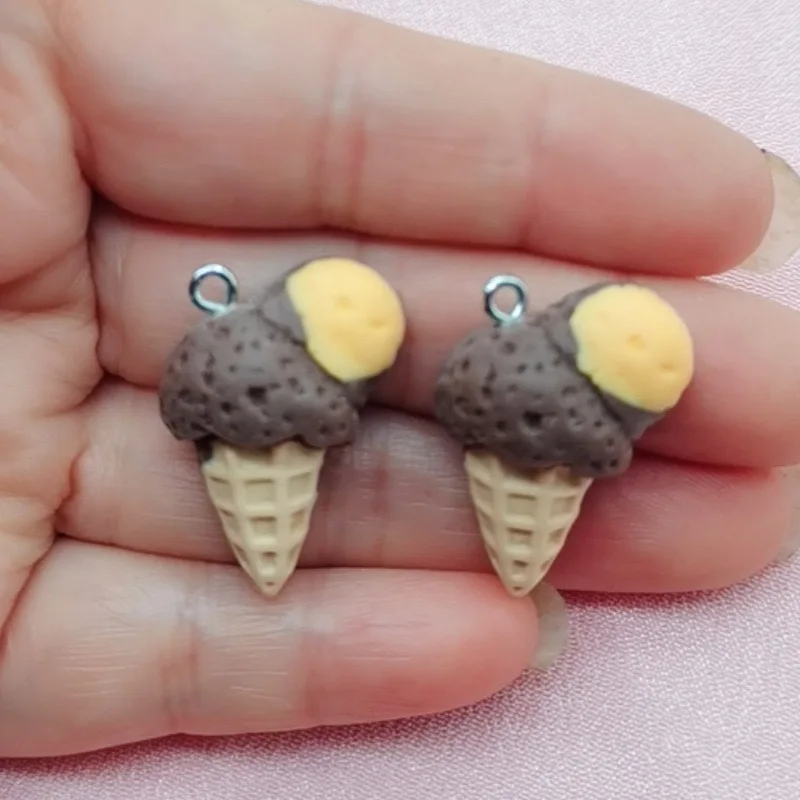 10pcs resin colored small fresh ice cream sweet earrings earrings keychains car pendants DIY accessories view 2