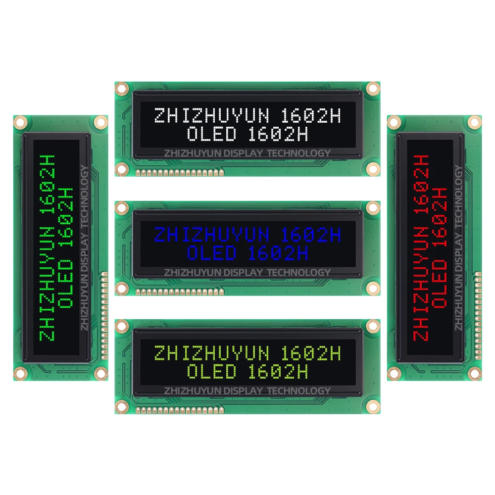 Grande ecrã de interface paralela de caracteres, compatível com 1602 construído em WS0010 OLED, filme preto, letra amarela, 1602H, 1602H, 1602H