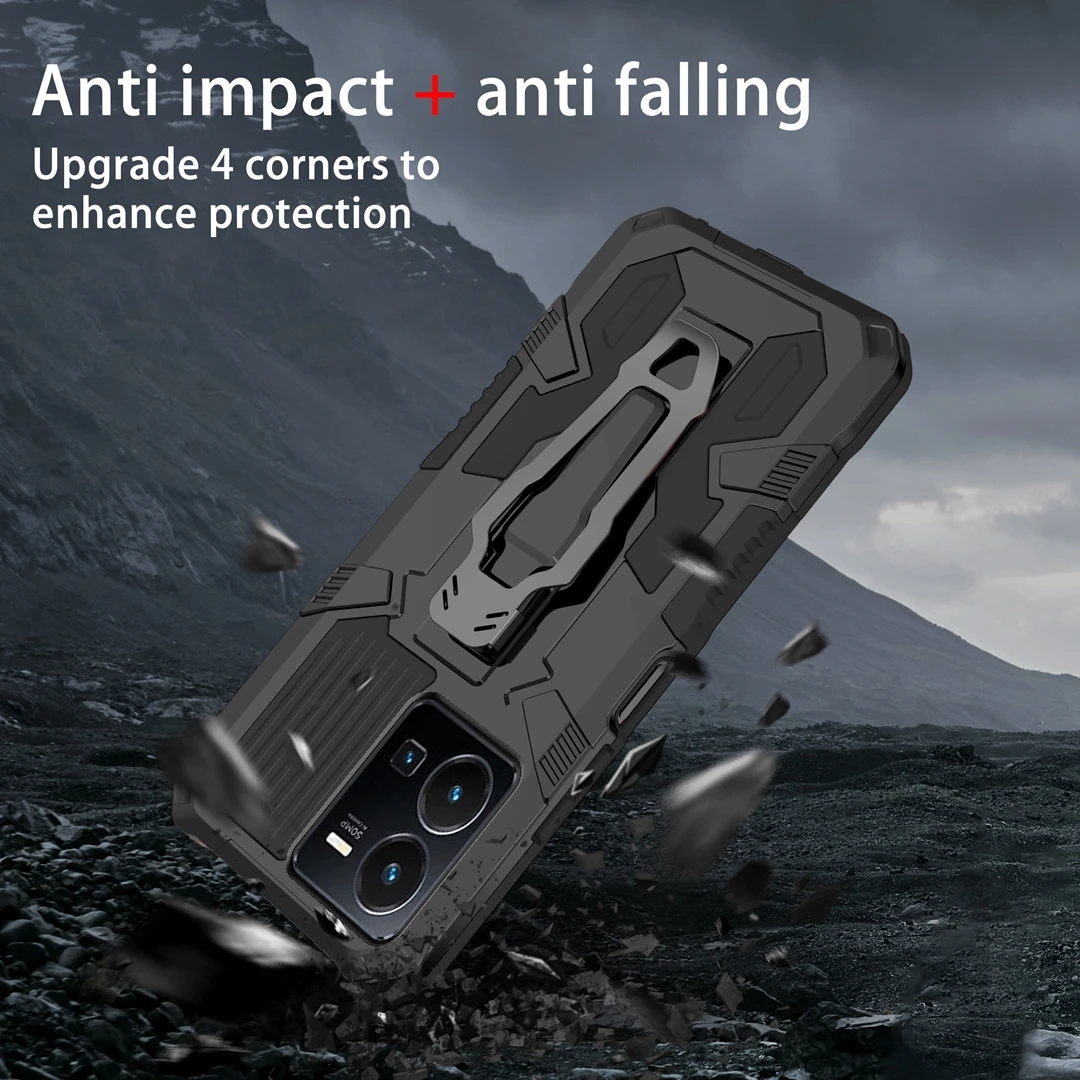 Metal Belt Clip Armor Shockproof Case For VIVO Y35 Y22 Y22s Y15s Y15a Y33s Y21 Y21s Y32 Y20 Hard Plastic Stand Holder Back Cover