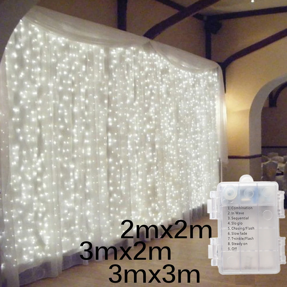 Led Icicle Curtain Battery Box String Light Fairy Christmas Light Garland Christmas New Year Wedding Home Room Patio Party Decor