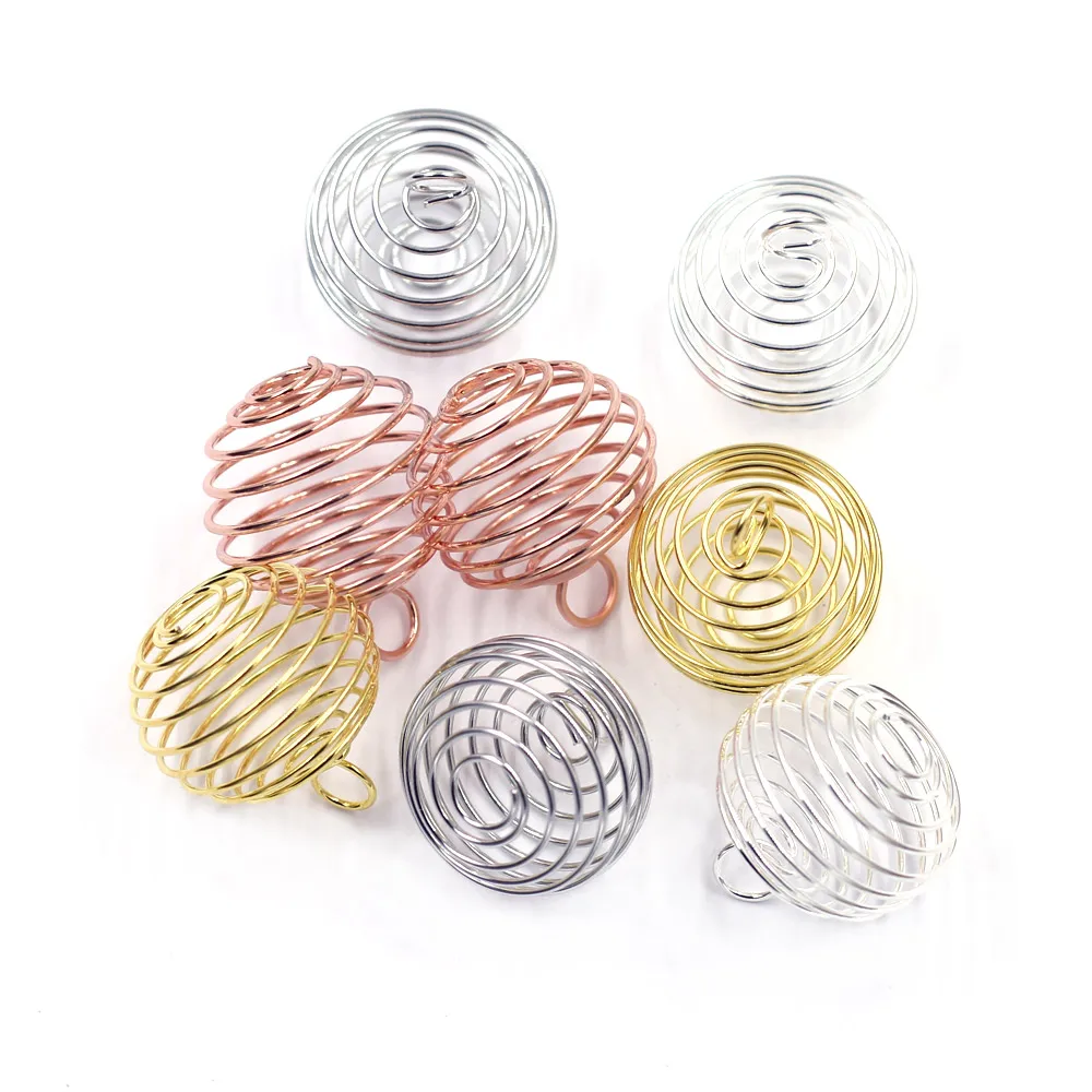 

Pendants Beads Cages Lantern Spring Spiral Silver Rose Gold Color For Charm Necklace Jewelry DIY Accessories 25mm