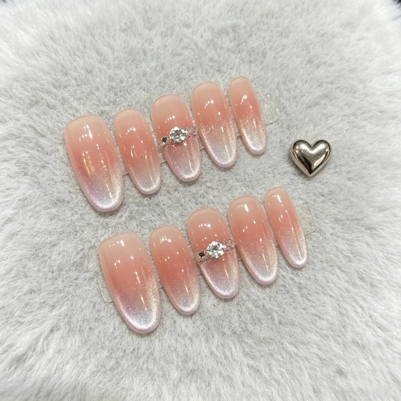 

10pcs Handmade Nails with An Aurora-effect Gradient Cat-eye Nude Design Press-on Style Perfect As A Gift for Girls and Friends