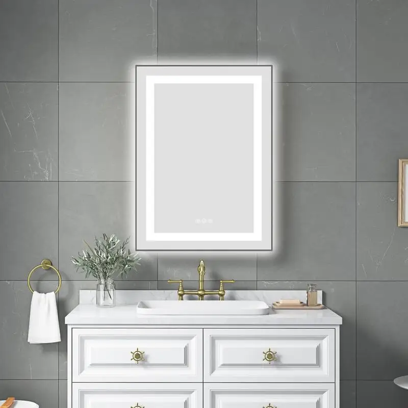 

24"x32" LED Bathroom Mirror with Front and Back Lighting, Wall-Mounted Vanity Mirror, Aluminum Frame, Anti-Fog, Memory Feature,