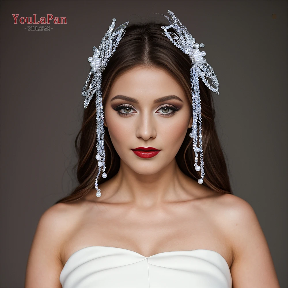 YouLaPan 2 Pce a forma di farfalla Hair Chip Handband Handmade Crystal nappa Bride Headwear accessori per capelli da sposa lucidi HP694