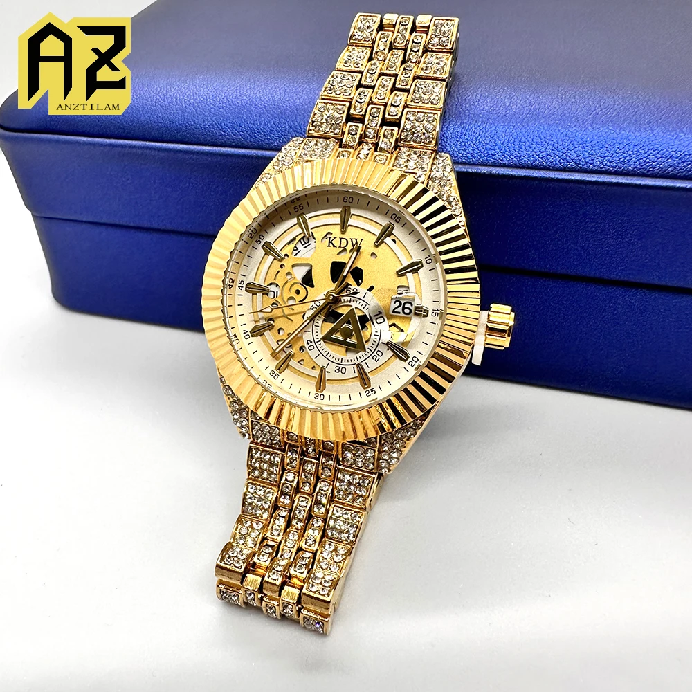 

Luxury Quartz Watches for Men Iced Out Watches Hip Hop Wristwatch Decorative Compass Male Fashion Watches Free Shipping