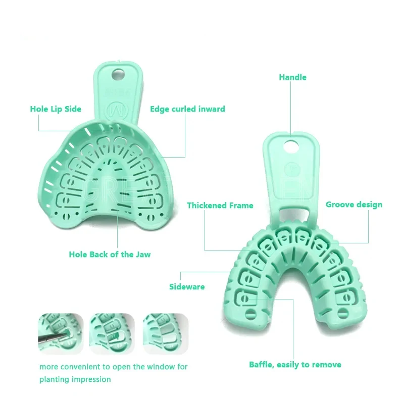 Moule Dentaire en Plastique pour Dentiste, Déflecteur Facile à Posséder, Bouche Complète, Vert, S/M/L