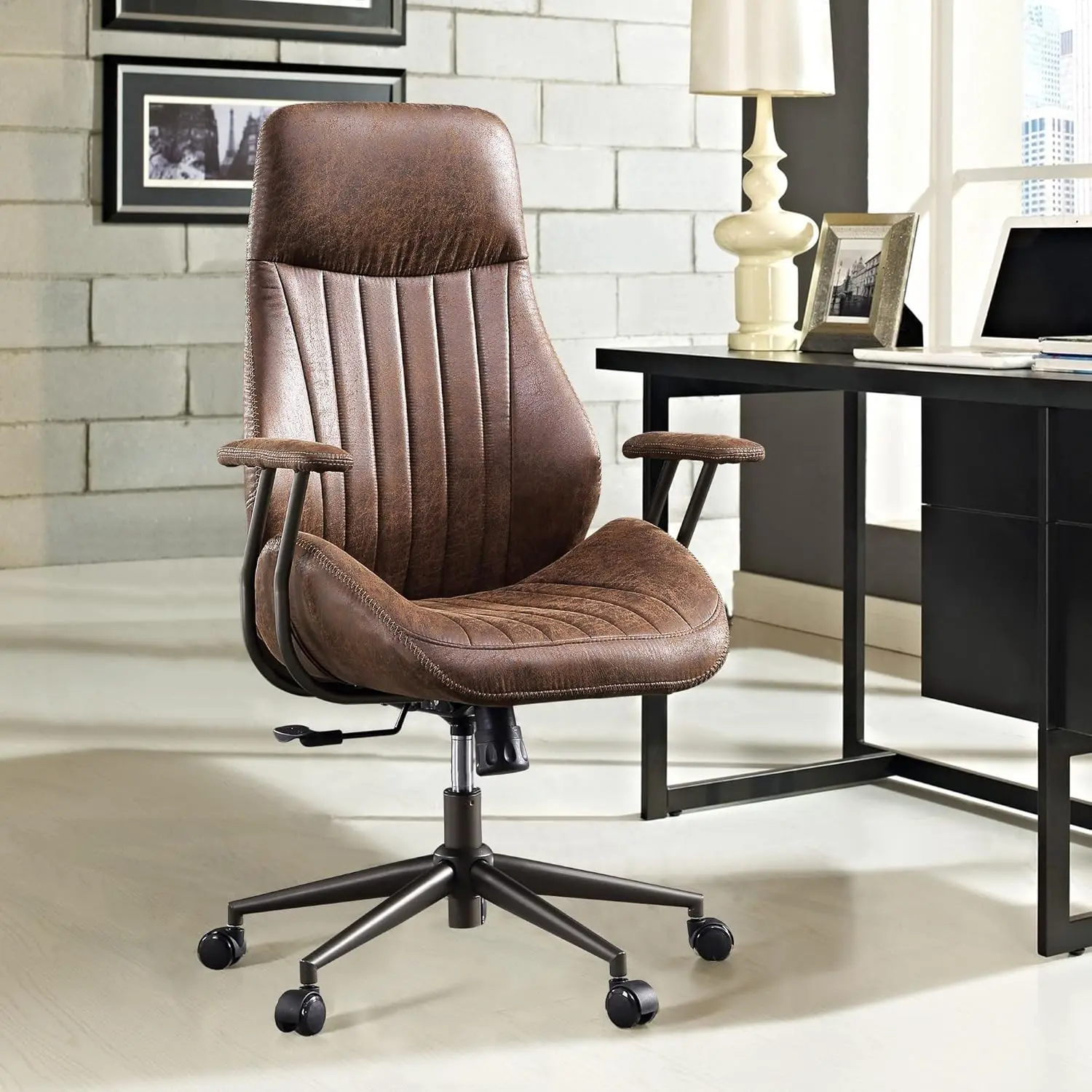 

Office Chair with Lumbar Support,Ergonomic Desk Chair with Wheels and Arms,High Back Computer Chair for Home (Dark Brown)