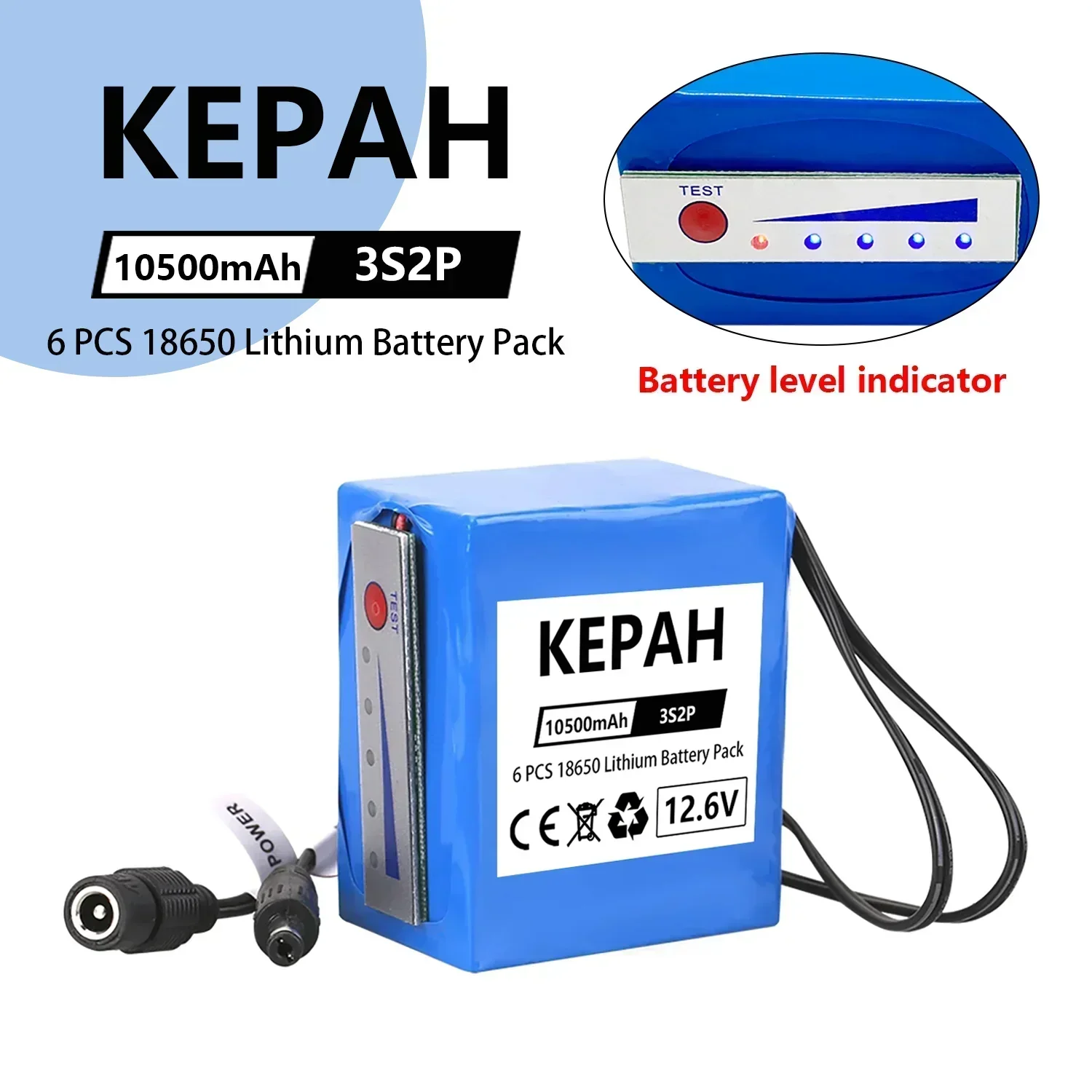 12V professional lithium battery 12.6V 3s2p battery 10500mah indicator used for fish detector underwater fishing camera original