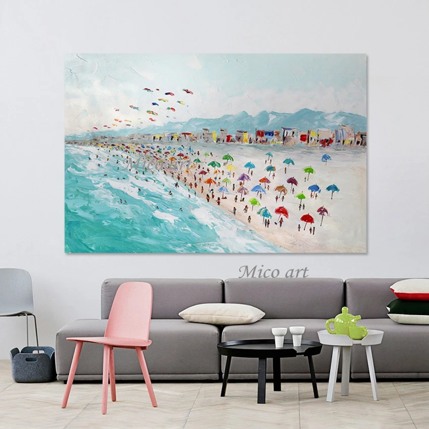 

Abstract Art Modern Seaside Landscape Handmade Artwork Canvas Wall Pictures For Living Room Unframed Children On Beach Paintings