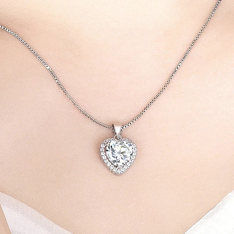 Neue Mode 925 Sterling Silber Herz CZ Anhänger Halsketten Frauen Schmuck Jahrestag Geschenk Lila & Rot & Rosa Zirkon Schlüsselbein kette – Detail 13