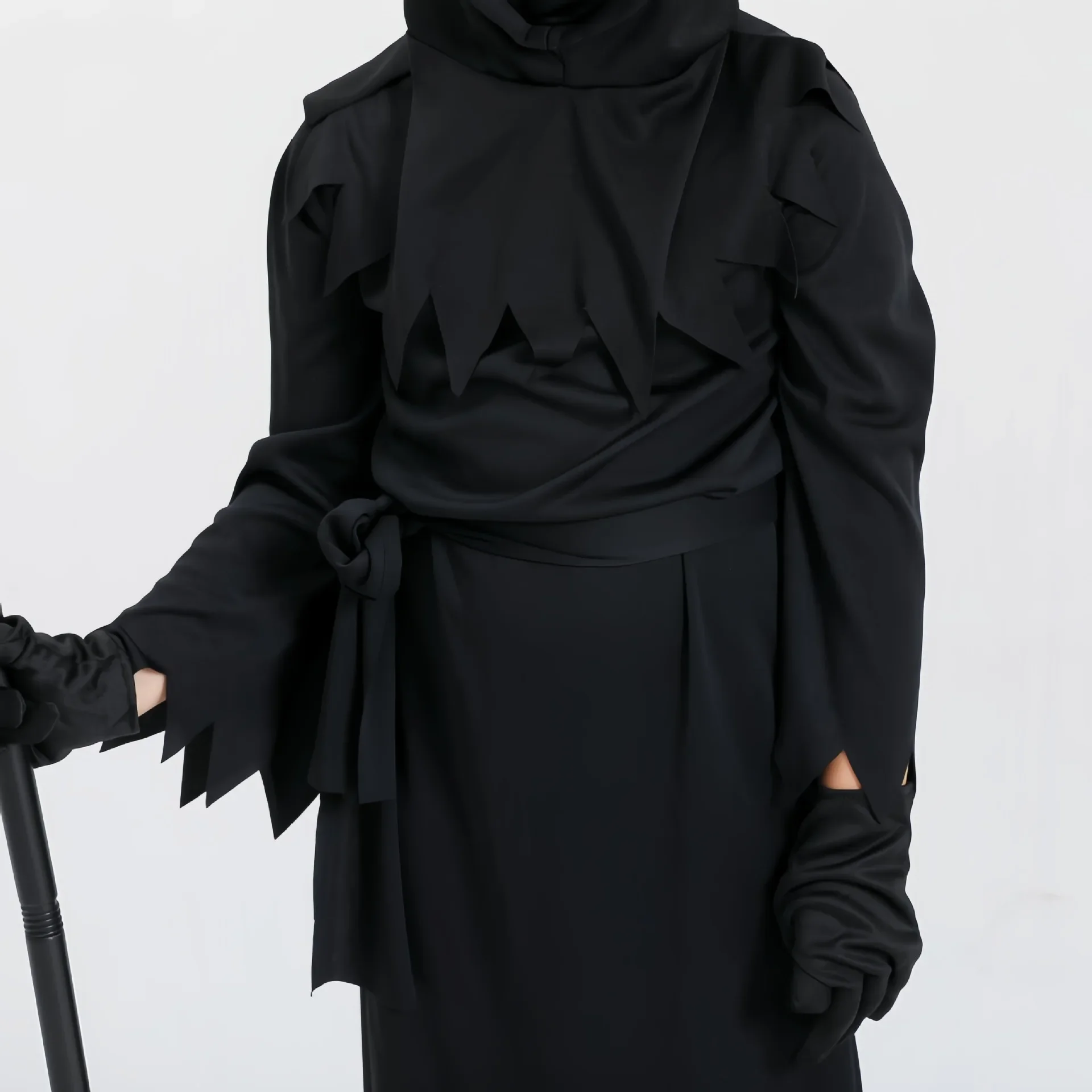 Costume da fantasma della morte Mantello con cappuccio nero Festa di Halloween Cosplay Bambini Spaventoso Grim Reaper Falce Costume Prop Set Regali per bambini