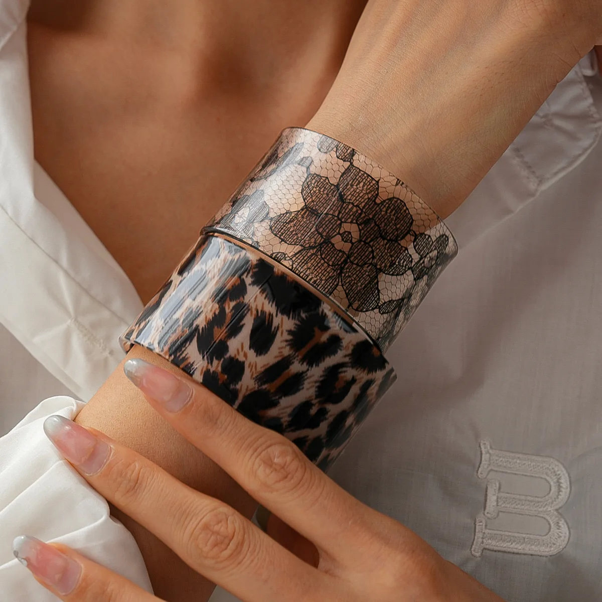 Punk Leopard Snake Pattern Acrylic Bangle Bohemian Europe American Style Open Wide Bracelet Dopamine Jewelry Accessories