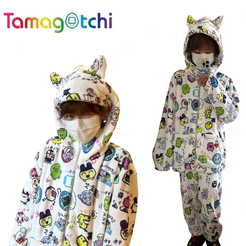 Tamagotchi Plush Pyjama Set Hooded Cute Cartoon To Keep Warm Soft Loungewear Bedchamber Holiday Gifts Long-sleeved Pajamas Nice