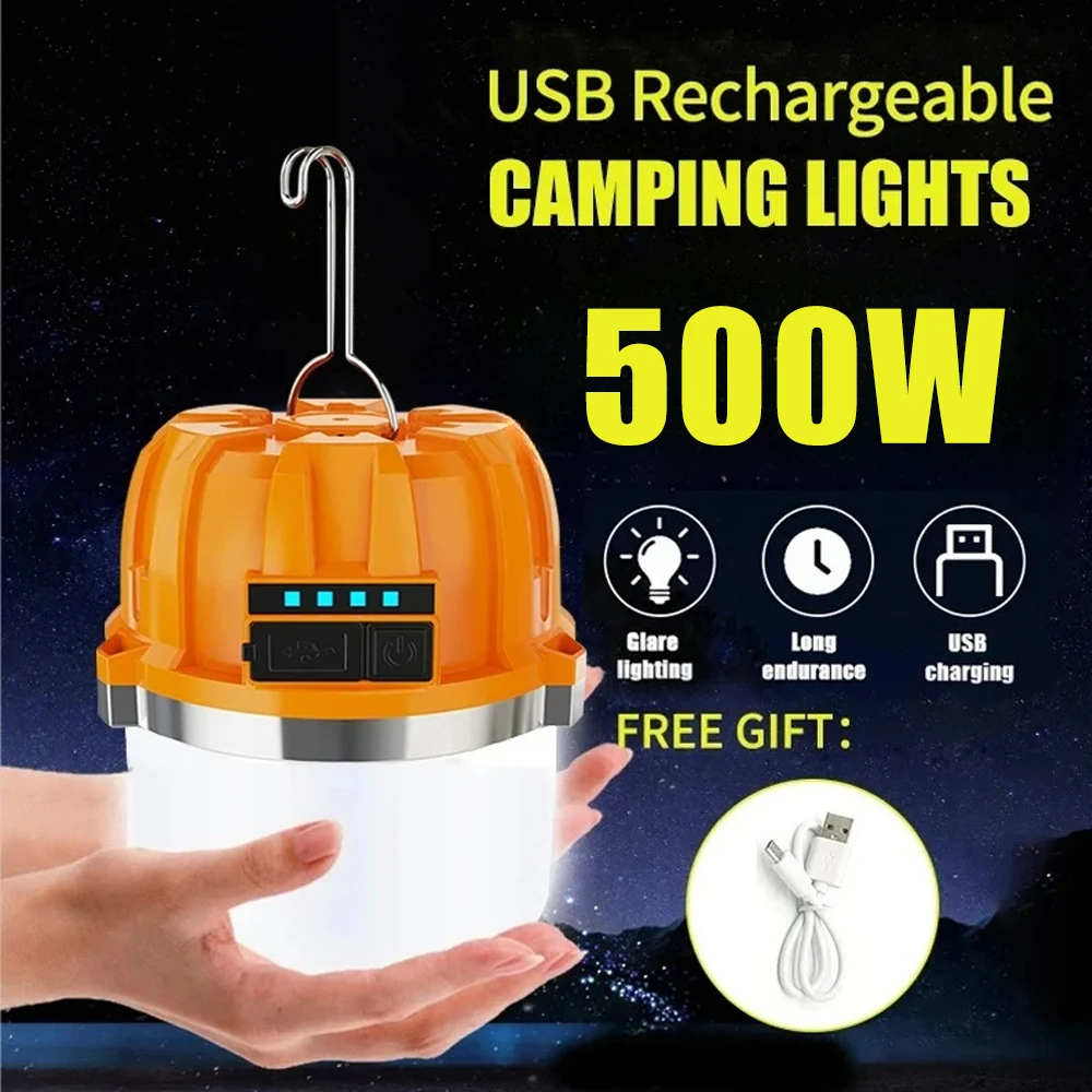 500W potężne USB akumulatorowe lampy kempingowe LED wbudowana bateria Outdoor Camping grill namiot wisząca latarnia zasilacz awaryjny