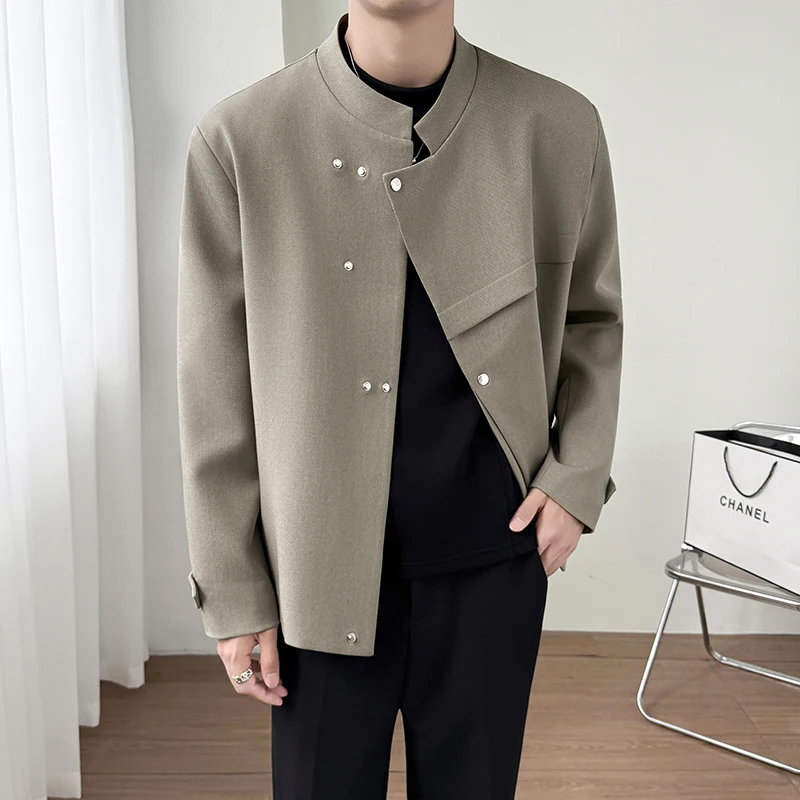 2025 Autumn Standing Collar Jacket for Men Irregular Access Control, Shoulder Casual Jacket Social Street Wear Coat Men Clothing