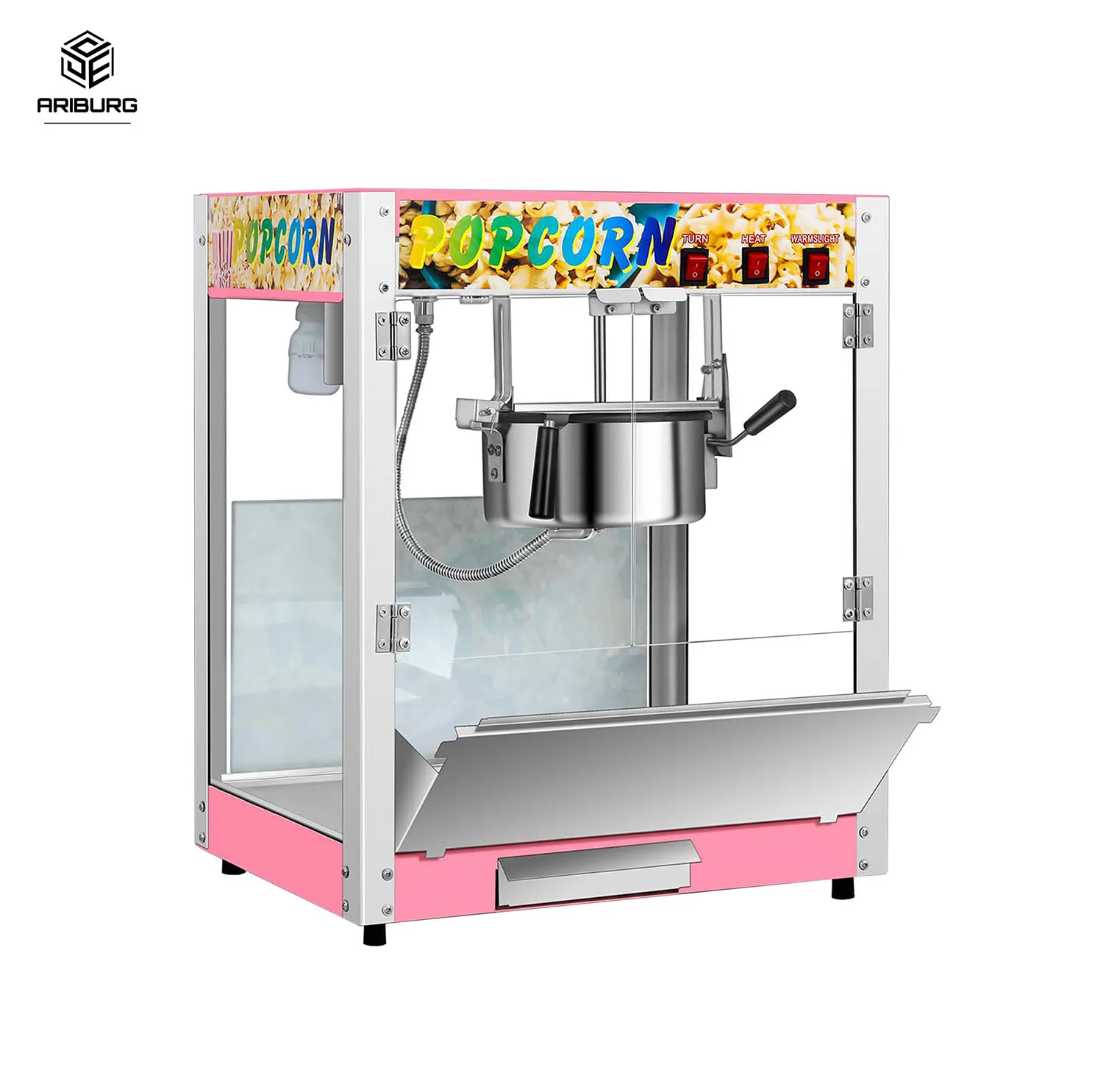 

Commercial Popcorn Machine, Retro Cinema Popcorn Maker Machine 3-Switch Control Steel Frame Tempered Glass Doors