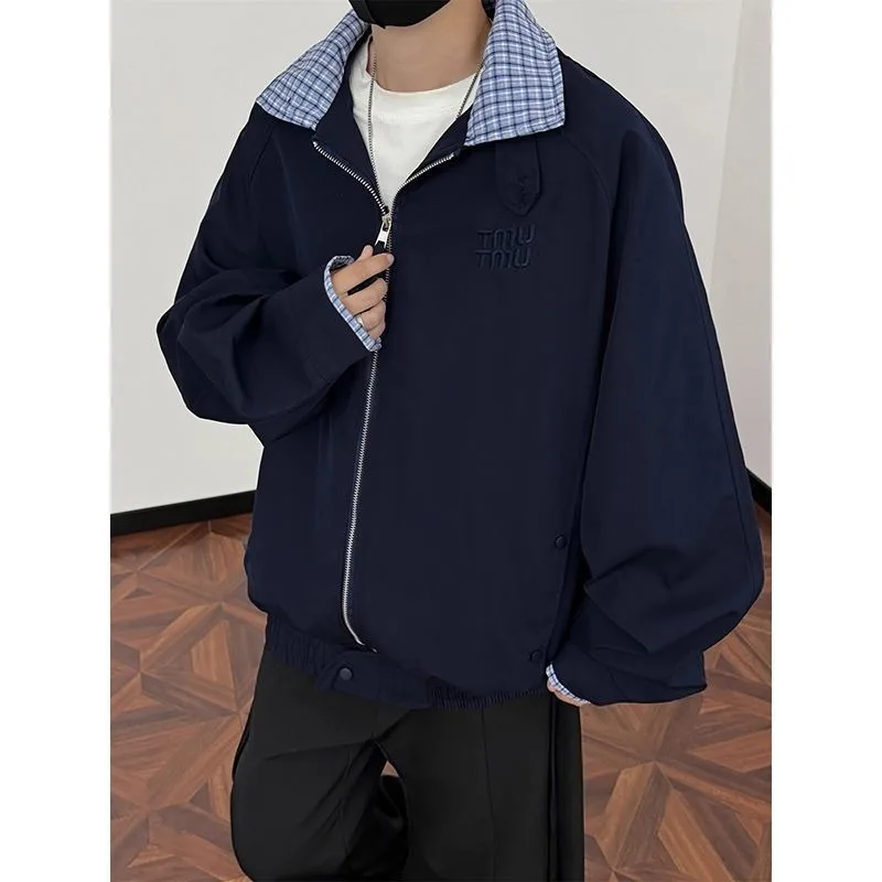 

Cleanfit Korean Sle Plaid Collar Jaet Men's Loose Casual Oversize Autumn Winter Cheered Print Couple's Outerwear