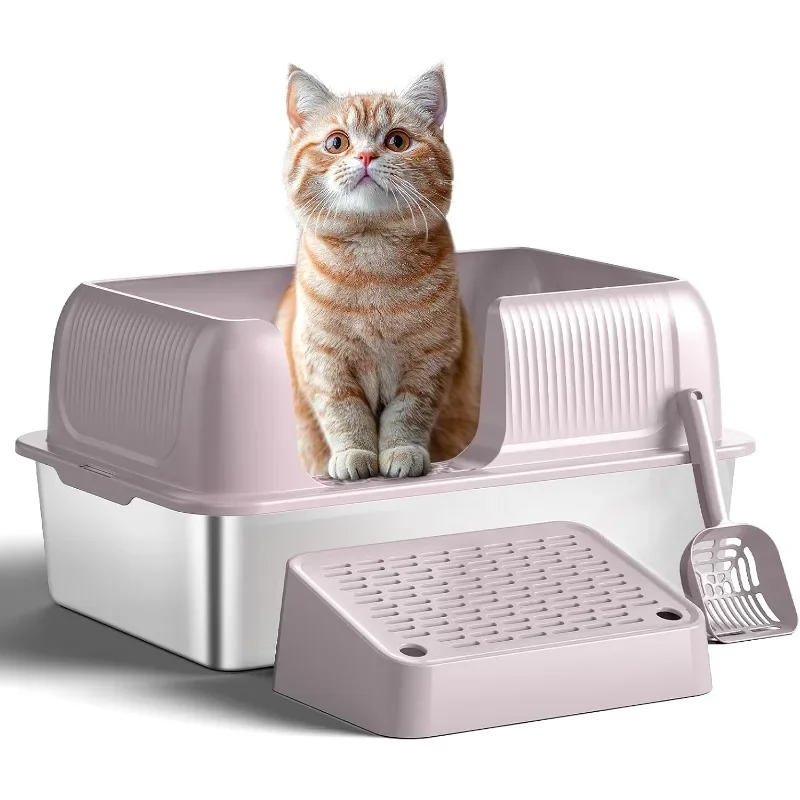 

Stainless Steel Litter Box,Extra Large Box with Lid for Big Cats Metal High Sided, Kitty Scoop, No Odor, Non-Sticky,Anti-Leakage