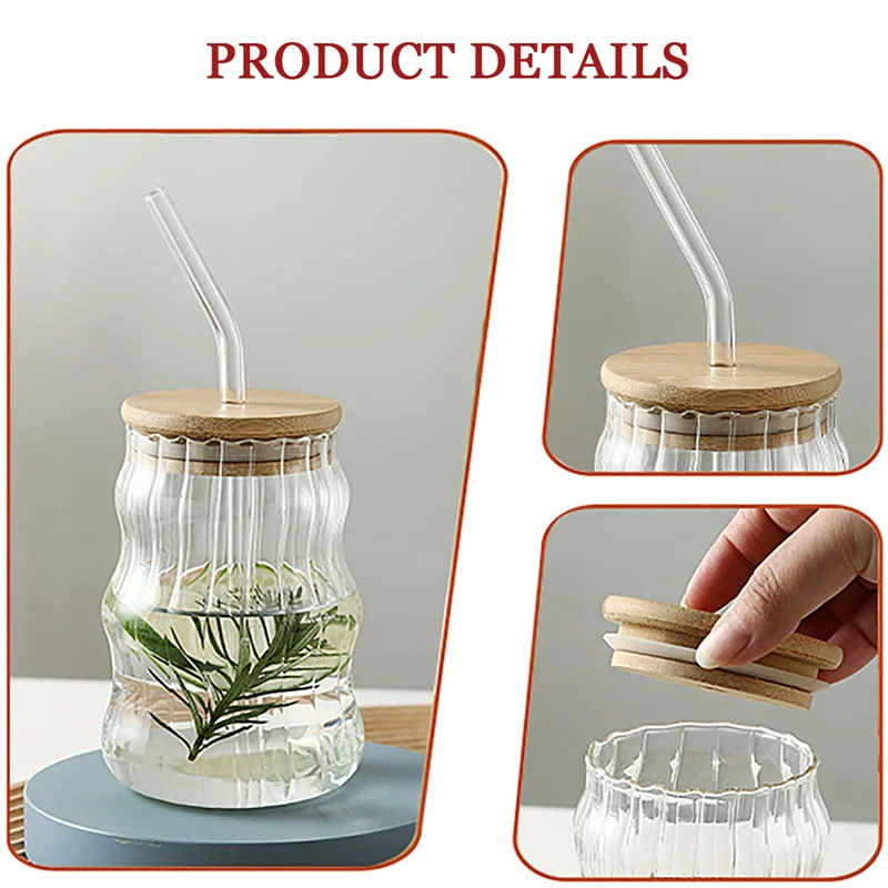 500ml Glass Cup With Lid and Straw Transparent Bubble Tea Cup Juice Glass Beer Can Milk Mocha Cups Breakfast Mug Drinkware