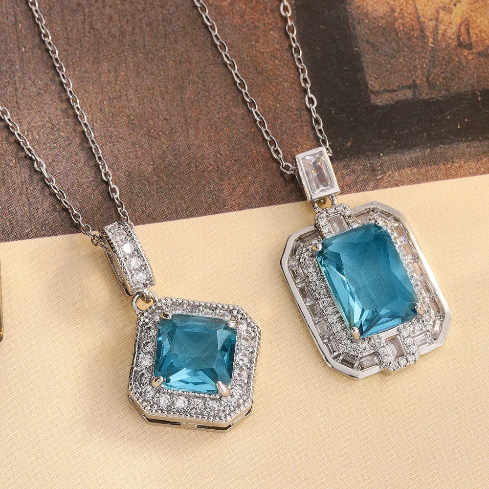 جديد هندسية الأزرق تشيكوسلوفاكيا قلادة |   قلادة مطلية بالفضة عيار 925 |   هدية لامعة لها |   قلادة هدية عيد الميلاد للنساء