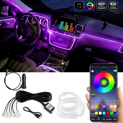 Car Interior Neon RGB Led Strip Flexible EL Wire Lights With App Control Ambient Atmosphere Strip Light Decorative Lamps 12V