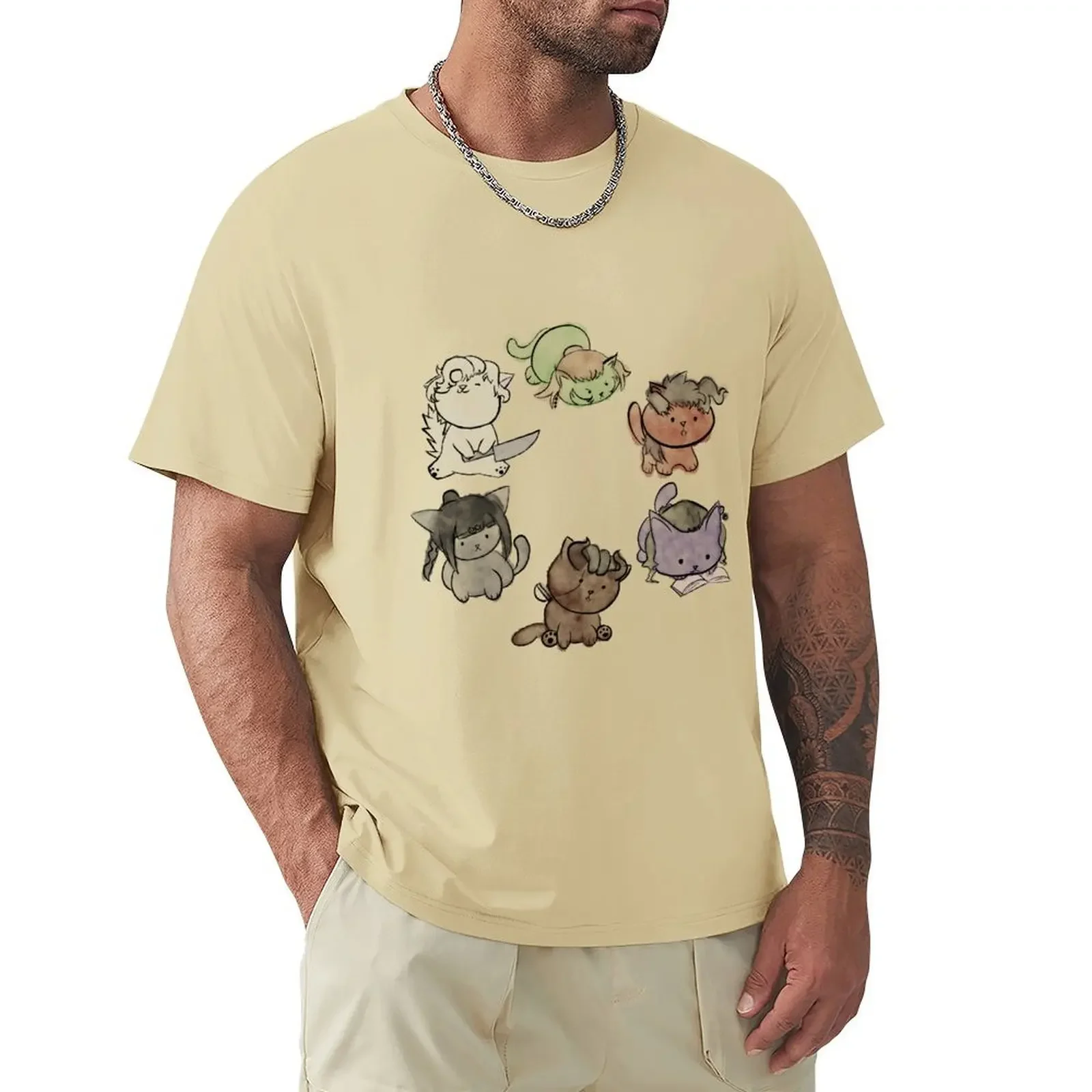 100% Cotton Baldurs Gate 3 Watercolor Cats T-shirt sweat graphic mens clothing streetwear oversized t shirt harajuku  vintage