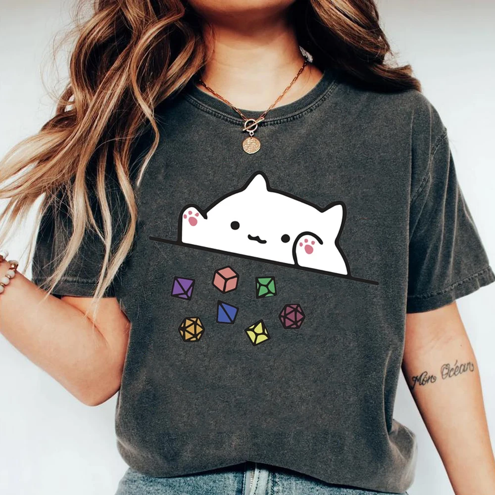 Funny Cat Throwing Dice T-Shirt Role Playing Game Shirt Cute Cat Graphic Tee RPG Tee DND Gaming Shirts Retro Short Sleeve Tshirt
