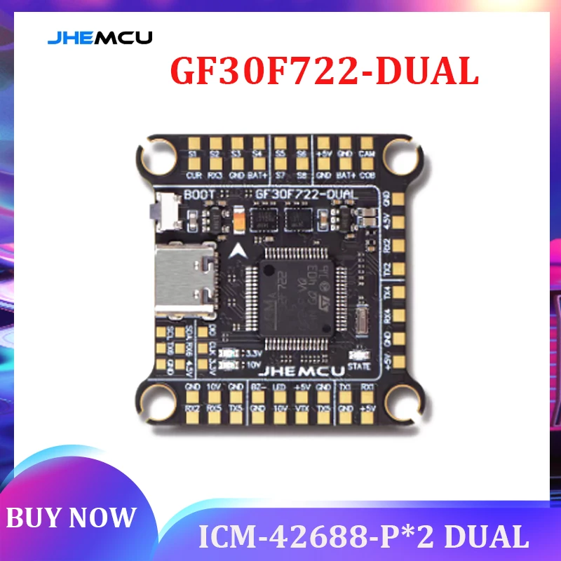 

JHEMCU GF30F722-Dual F722 Flight Controller Double BEC Double Gyro high-definition 3-6S Lipo for RC FPV Drone