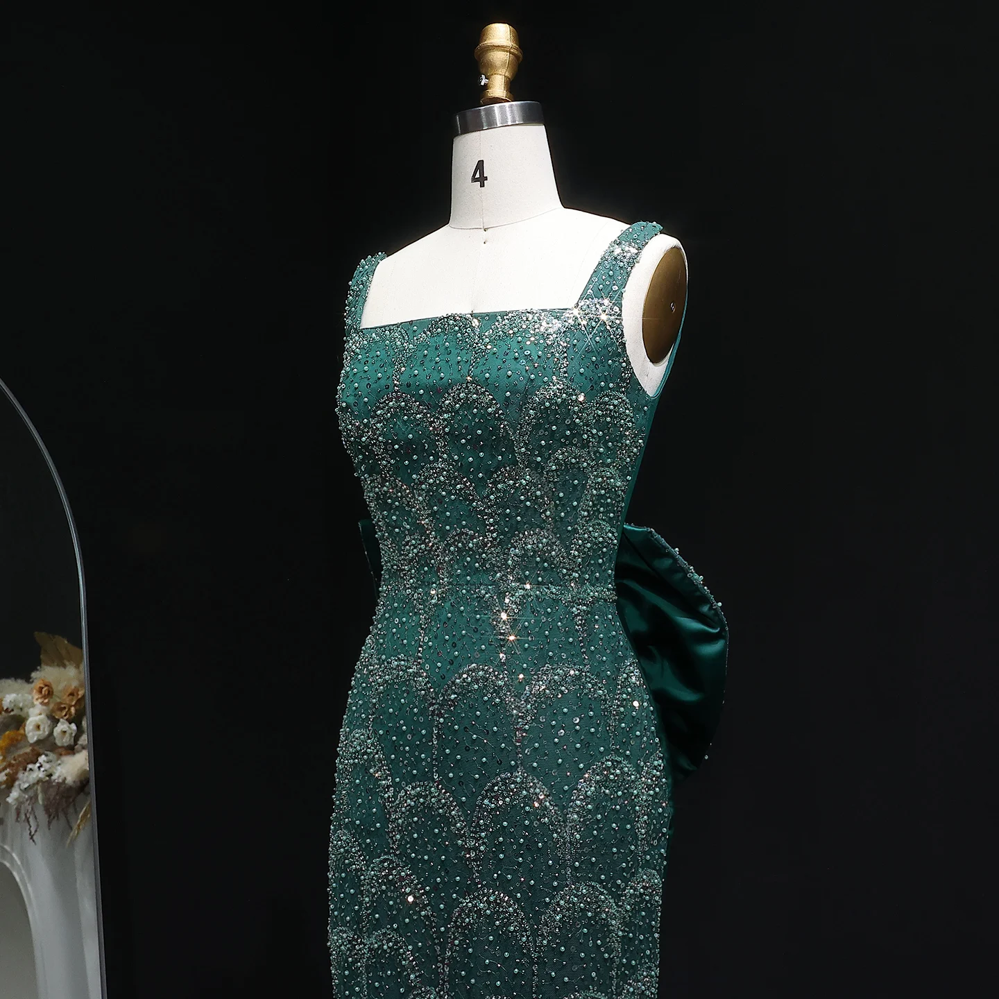 Sharon Said Luxuriöses Smaragdgrünes Meerjungfrauenkleid mit Schleife und Paillettenverzierung für Damen, Hochzeit, Party, Ballkleid SS648 Maßanfertigung – Detail 11