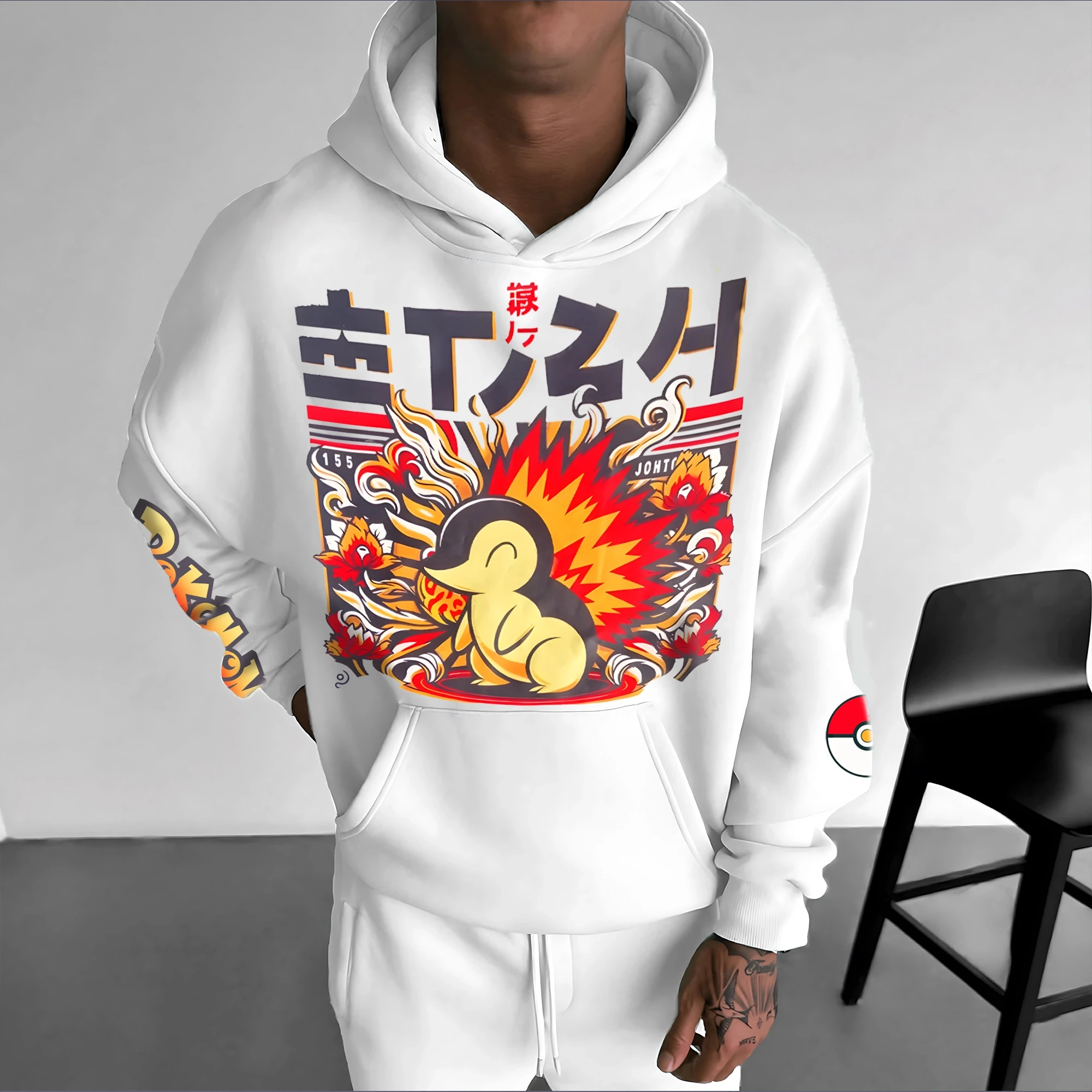 포켓몬 가을, 겨울 일본 열혈 애니메이션 클래식 캐릭터 후드 남성 및 여성 캐주얼하고 편안한 탑