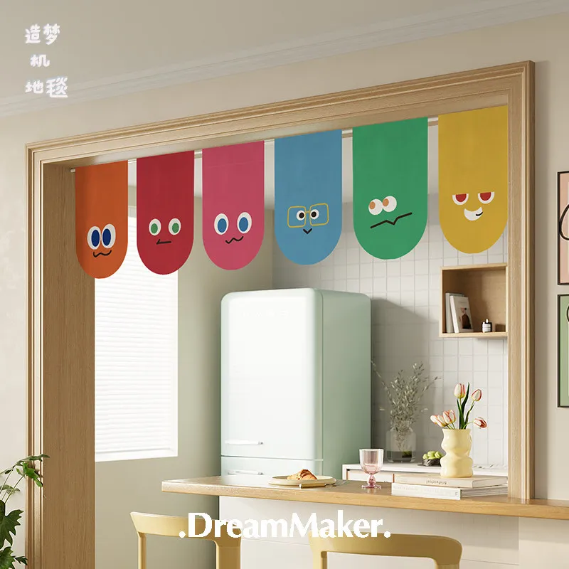 VIKAMA Japanese Fuji Kimono Lucky Cat Long Curtain Velcro No Drill for Shop Tea Room Divider