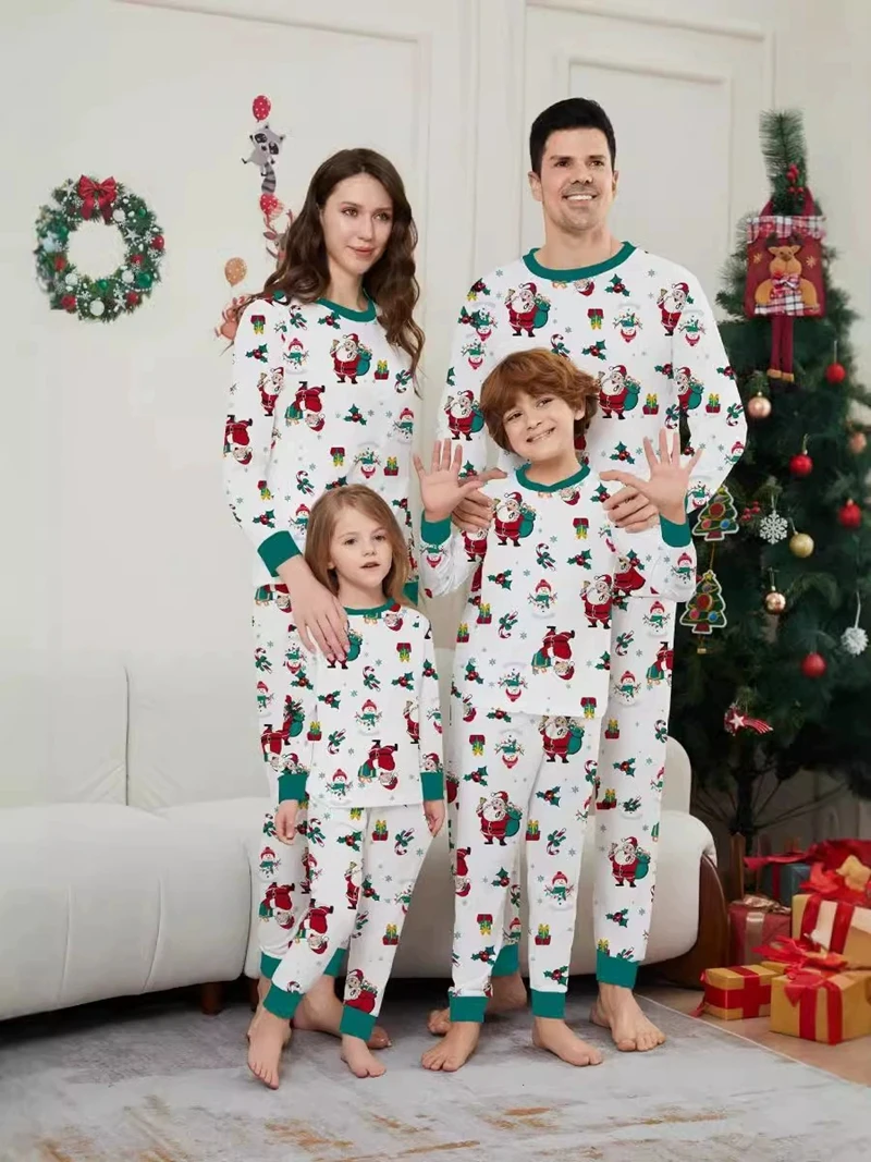 

Dropshipping All-Print Thermal Pajama Set Long Sleeves Soft Homewear Pijamas Romantic Parent-Child Matching for Family