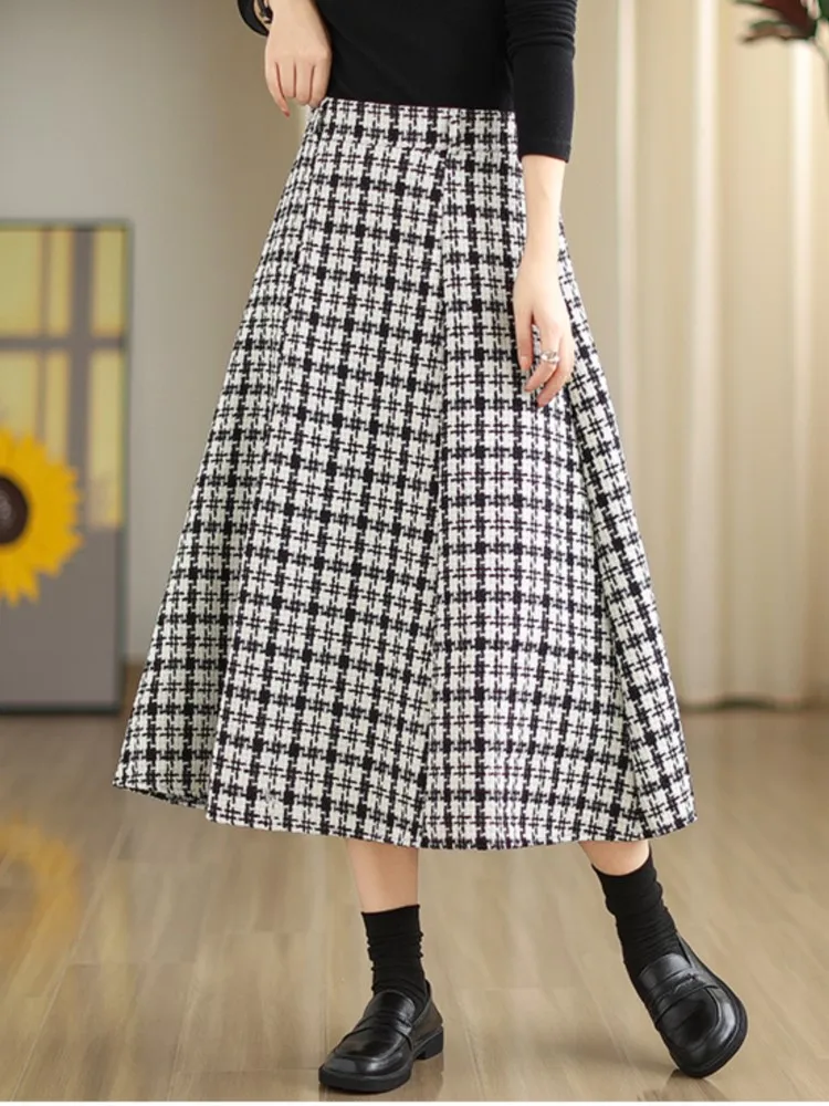 Hahnentritt Plaid Print Herbst Rock Frauen A-Line Rüschen Mode Damen Röcke Übergroßen Lose Gefaltete Hohe Taille Frau Röcke