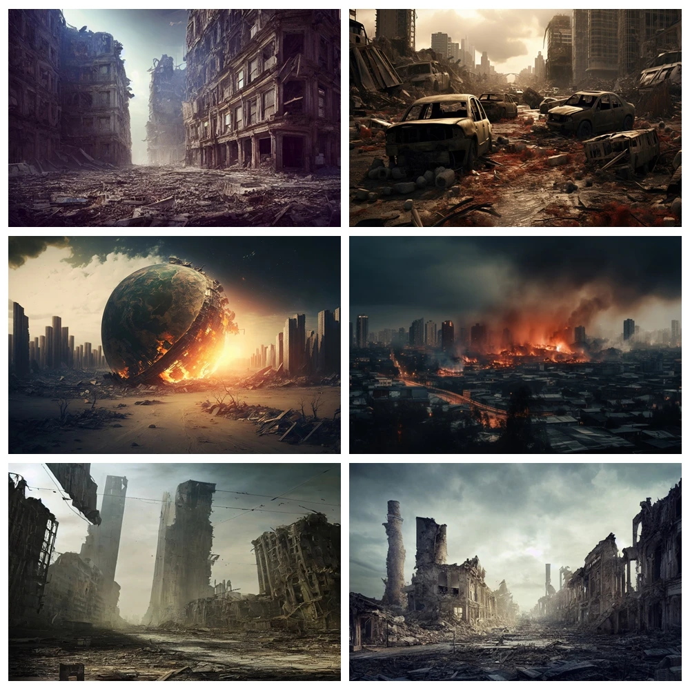 خلفية المدينة المدمرة، مشهد كوارث يوم القيادة، حرق النار البري، بناء الشارع، سيارة الدخان، خلفية الصورة، دعائم تبادل لاطلاق النار في الاستوديو