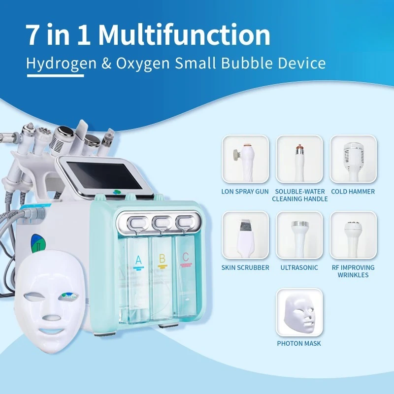 Multifunctional Desktop 7-in-1 Hydro Microdermabrasion Machine RF Ultrasound Technology US Compatible for Facial Firming Acne