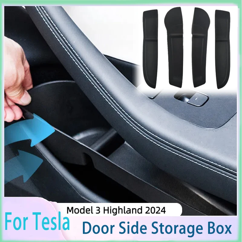 

For Tesla Model 3 Highland 2024 Door Side Storage Box Front Rear Door Handle Armrest Tray Organizer TPE Tidying Car Accessories