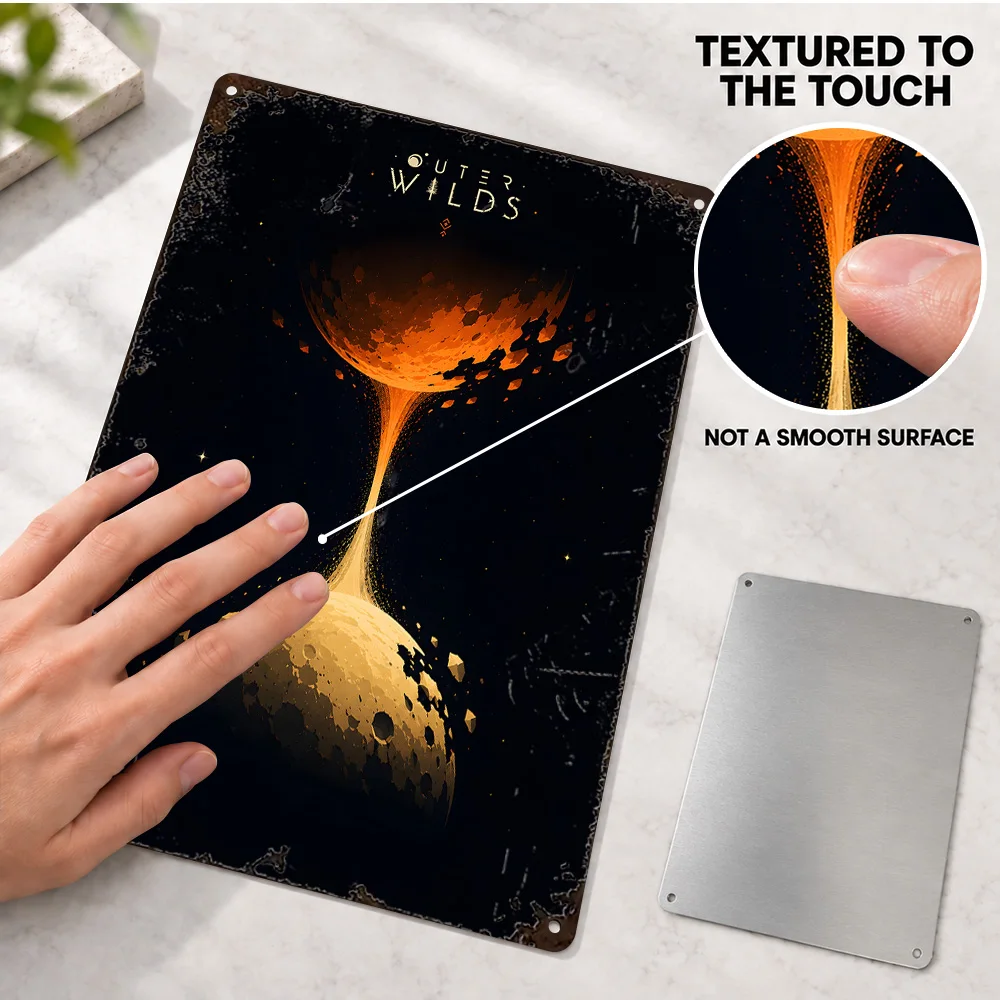 Outer Wilds Hourglass Planets Printed Poster Personalized Aluminum Metal Sign Vector Illustration Wall Art For Gaming Corner